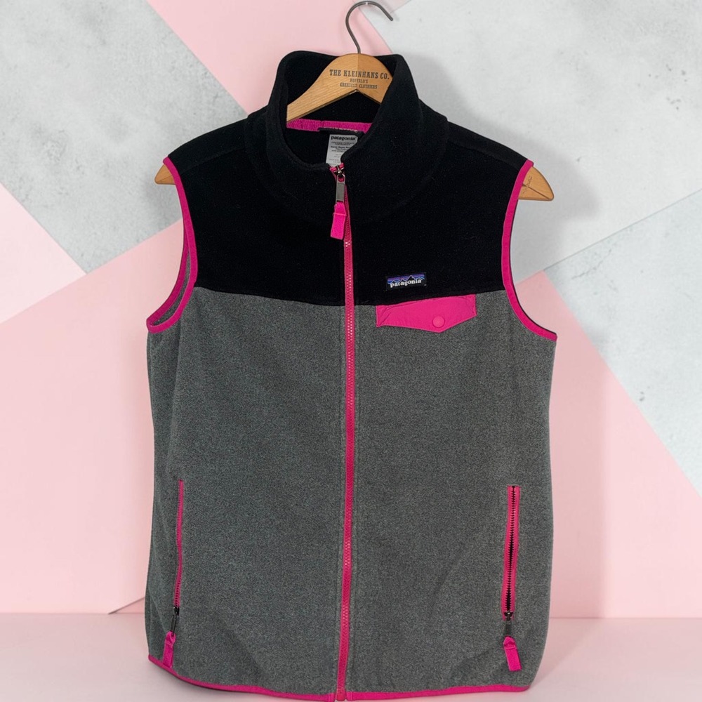 Patagonia Synchilla Fleece Vest Gray Black Pink Trim Full Zip Womens Large